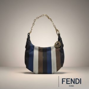 Fendi Chef Model Çizgili Kanvas Omuz Çantası